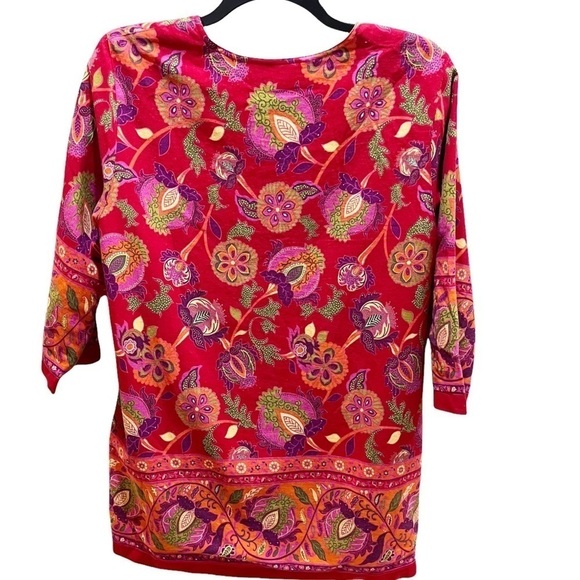 Coldwater Creek Linen Blend Fully Lined Red Floral Jacket Sz L - Picture 3 of 8